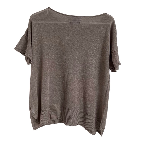 Tahari Tan Linen Short Sleeve Knit Top Coastal Neutral Minimalist Classic Small - Picture 2 of 6